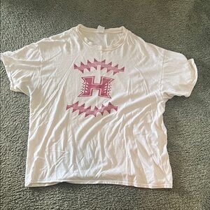 Port and Company White XL Hoopa Valley High School Tee with Red H Graphic